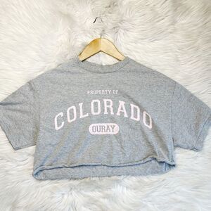 Tennessee River COLORADO Short Sleeve Grey and Pink Crop Top Size Medium